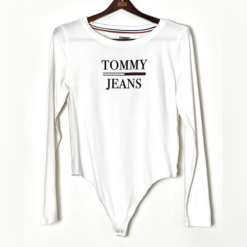 Tommy Hilfiger Bodysuit Women’s Medium White Logo 90s Americana Traditional